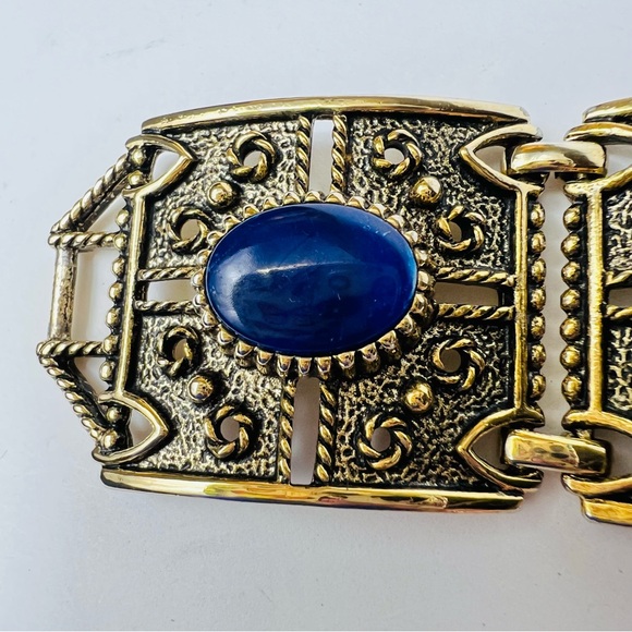 VINTAGE GRANADA 1970’s BAROQUE CHUNKY CABOCHON ANTIQUE GOLD  BRACELET - Picture 8 of 13